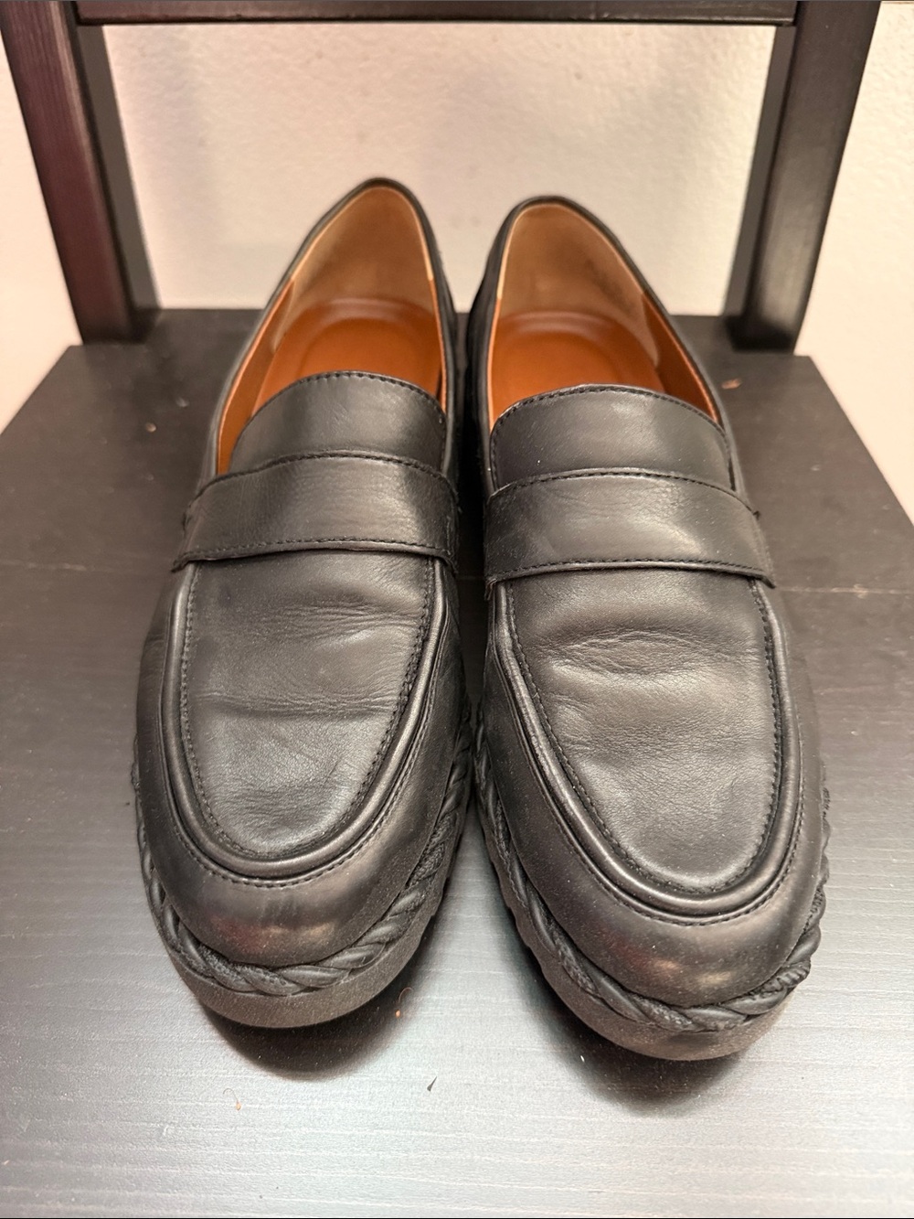 Franco Sarto Black Leather Penny Loafers for Women